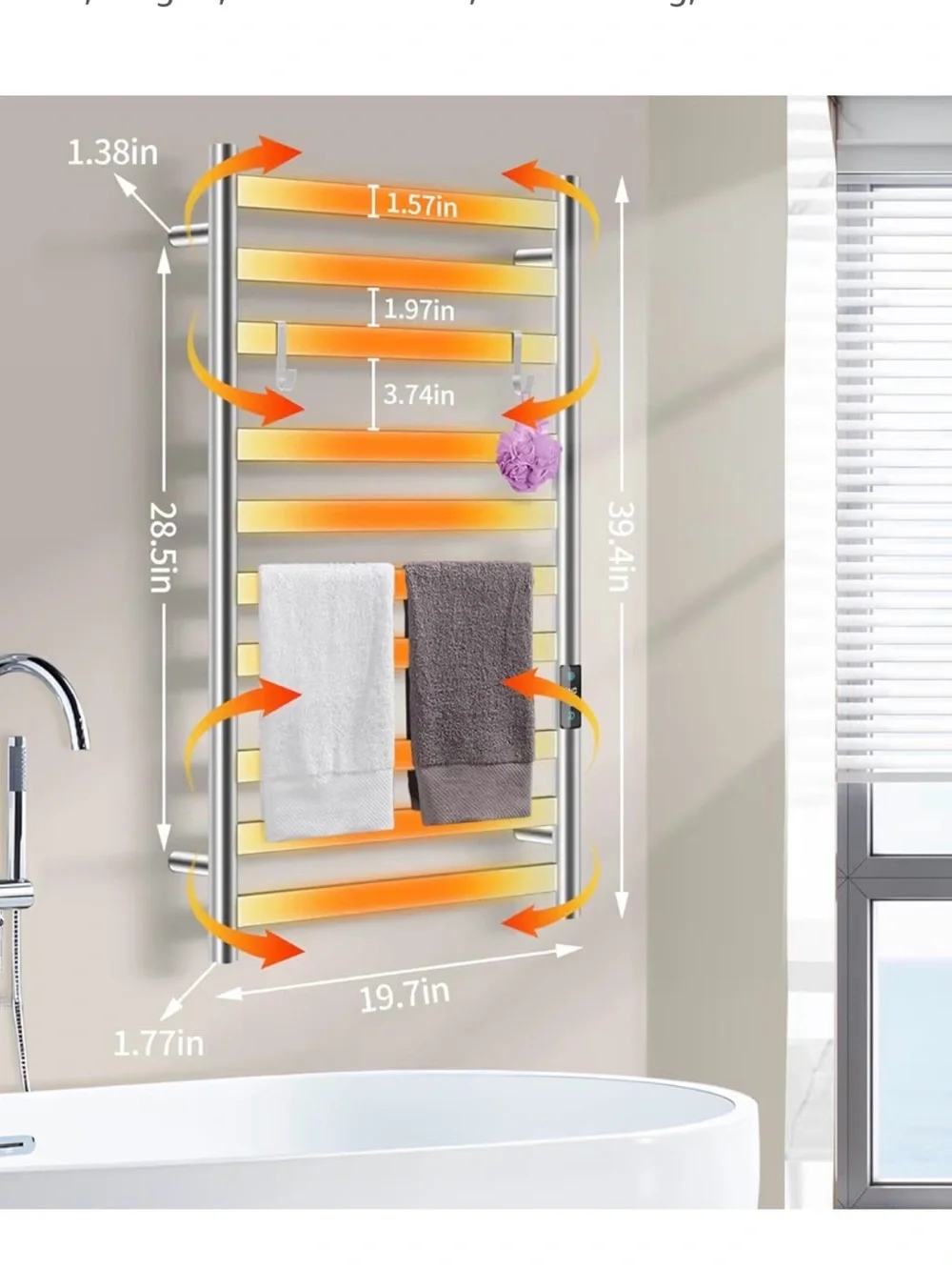 LED Digital Heated Towel Warmer - Stainless Silver